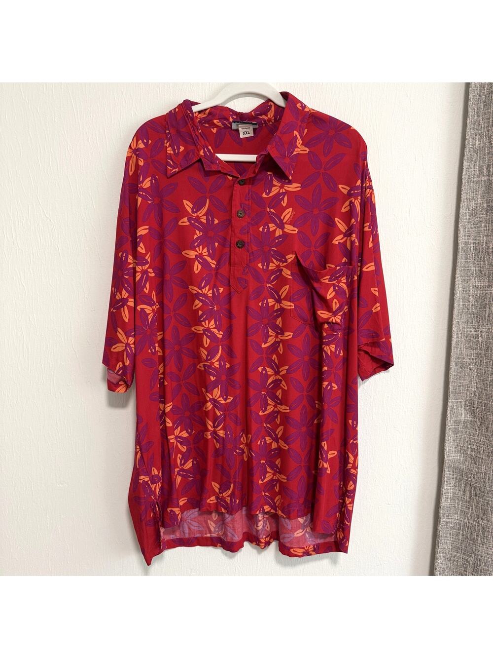 Manuhealii Mens Hawaiian Aloha Pullover Shirt XXL Red Pink Floral Rayon Collared